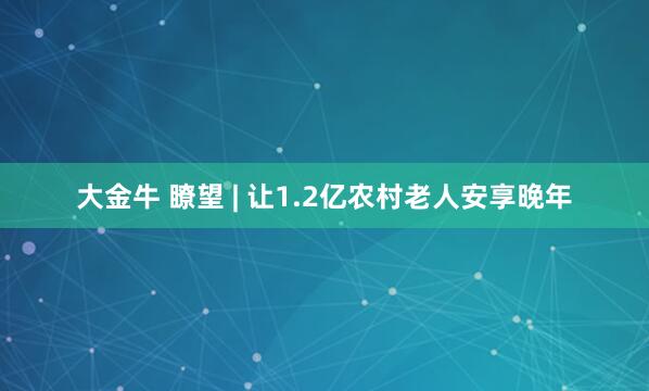 大金牛 瞭望 | 让1.2亿农村老人安享晚年